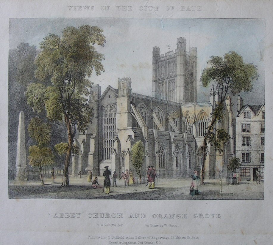Lithograph - Views in the City of Bath. Abbey Church and Orange Grove - Gauci